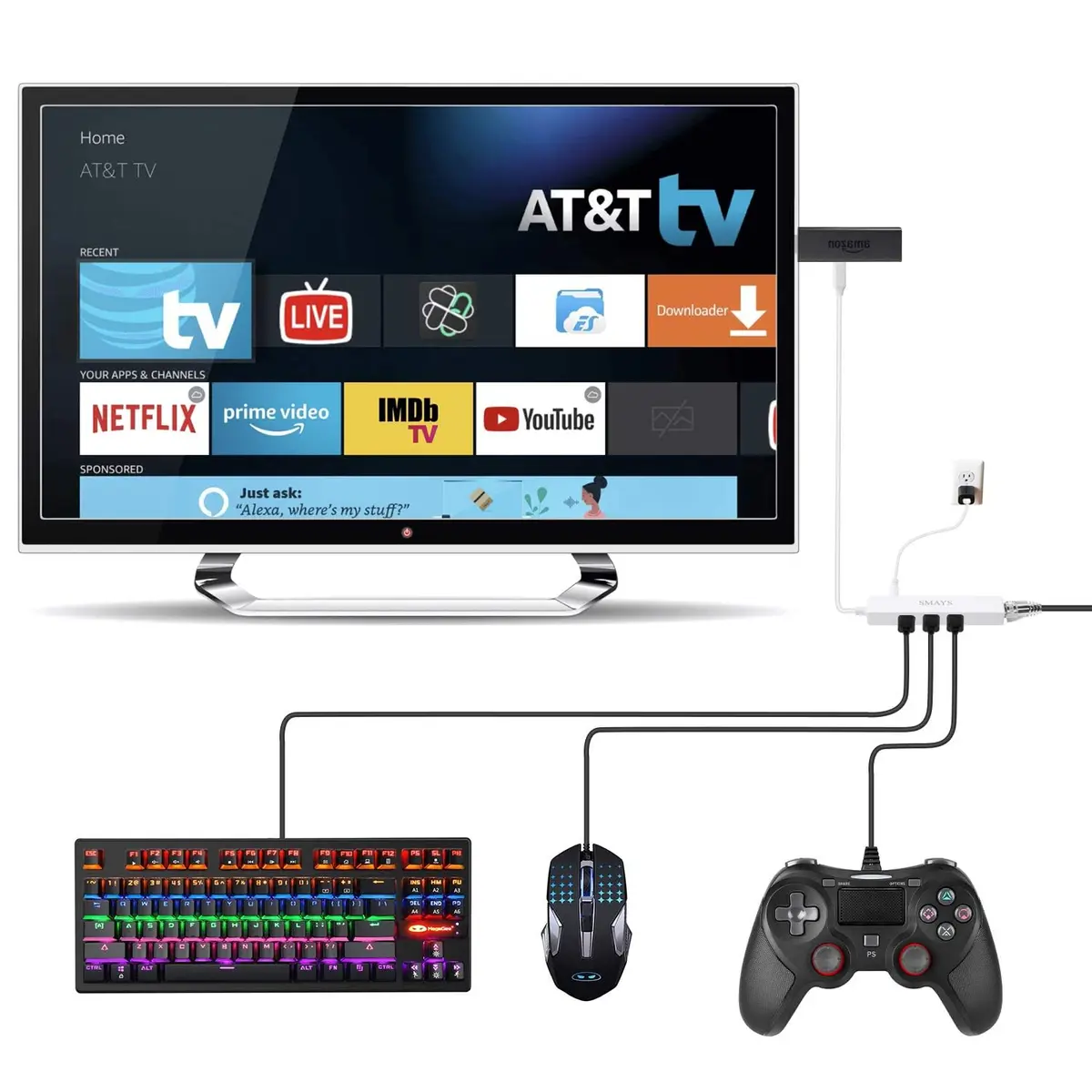 Smays Micro USB Hub with Ethernet Adapter, OTG Cable for Fire TV Stick /4K /Cube | 3-Port OTG USB Hub with Ethernet - view 2
