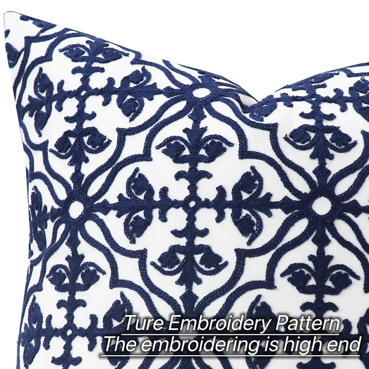 Slow Cow Embroidered Throw Pillow Cover 18 x 18 Inch Navy Blue | Intricate Embroidery, Cotton, Hidden Zipper - view 2