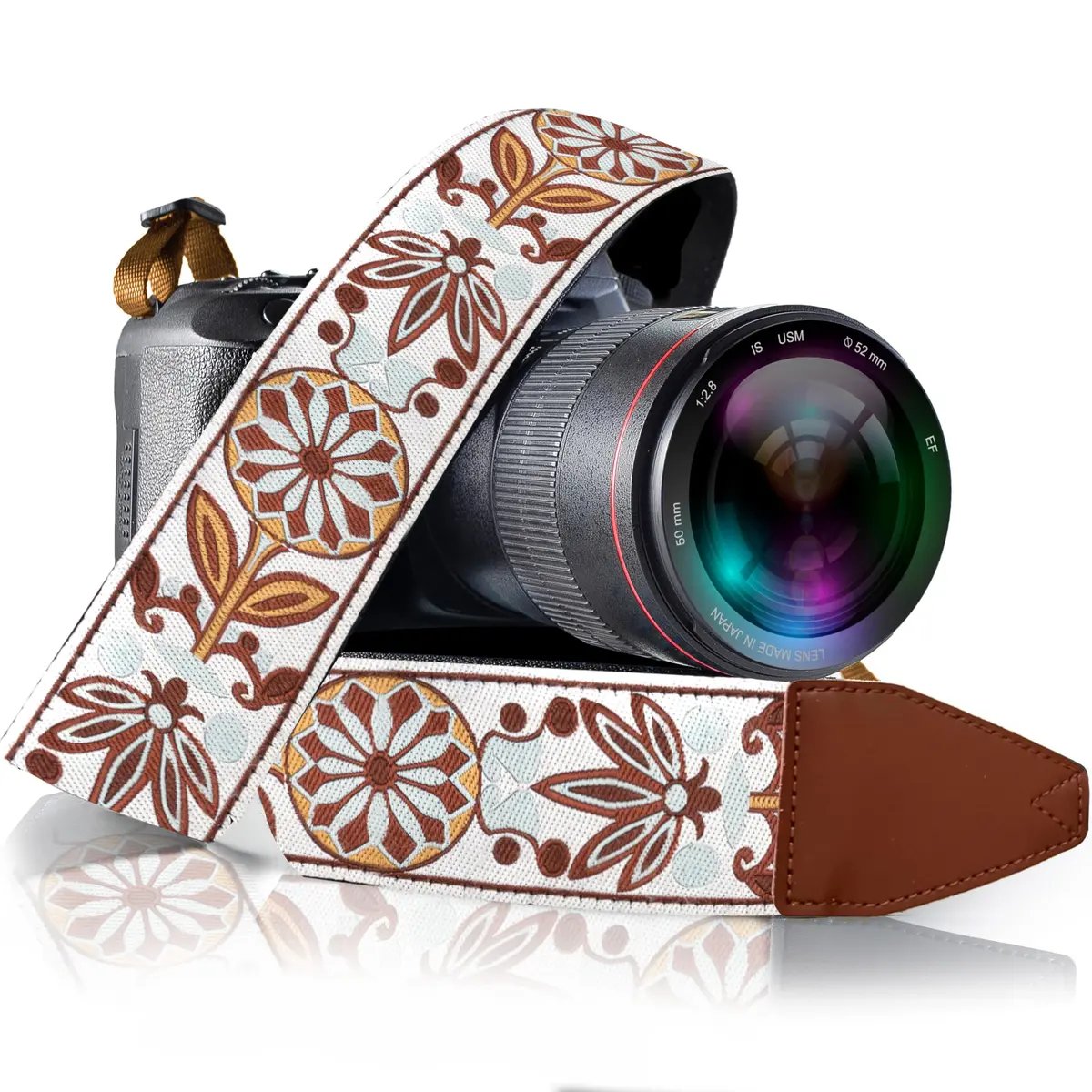 Art Tribute Embroidered Cotton & Leather Camera Strap | Padded Neck, Shoulder & Crossbody for All Cameras - main product image