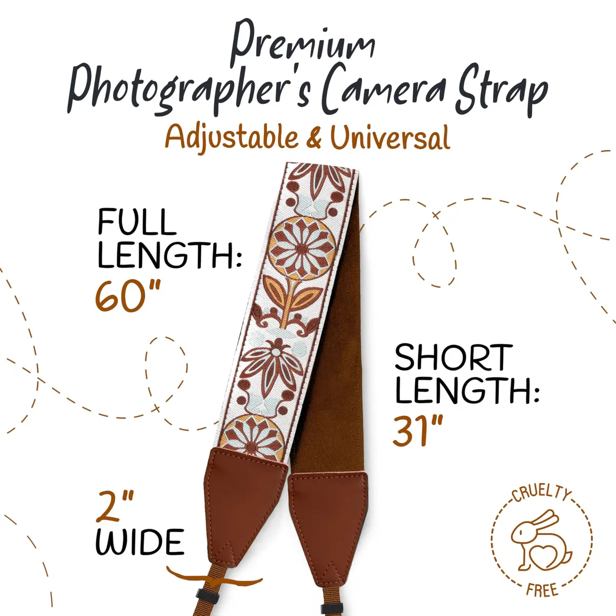 Art Tribute Embroidered Cotton & Leather Camera Strap | Padded Neck, Shoulder & Crossbody for All Cameras - view 5
