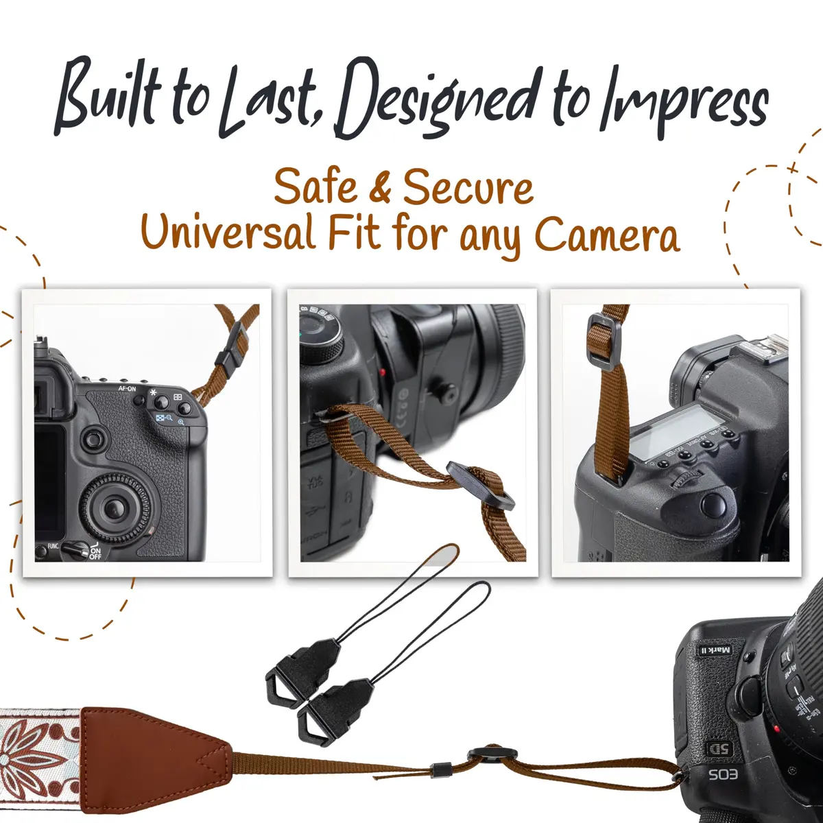 Art Tribute Embroidered Cotton & Leather Camera Strap | Padded Neck, Shoulder & Crossbody for All Cameras - view 7