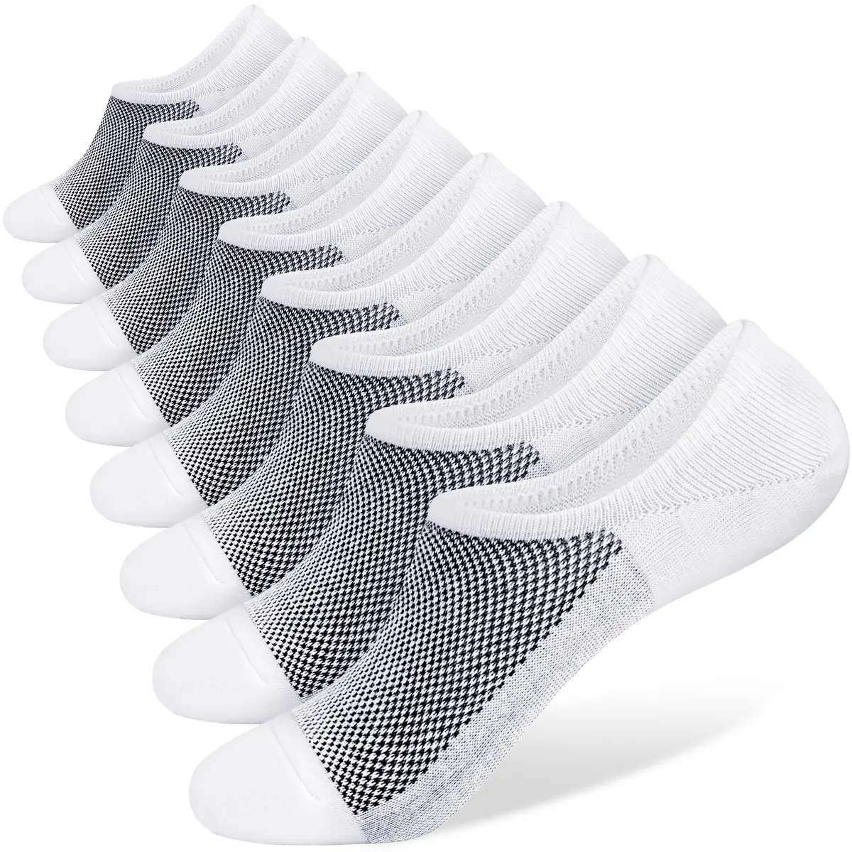 SIXDAYSOX No-Show Socks for Men 8 Pairs Size 9-11 White Mesh Knit Low Cut Ankle Socks with Non Slip Grid - main product image