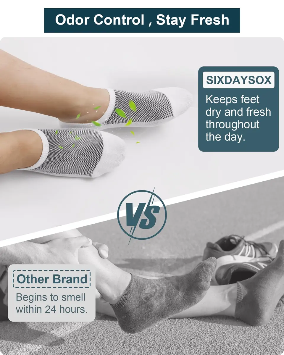 SIXDAYSOX No-Show Socks for Men 8 Pairs Size 9-11 White Mesh Knit Low Cut Ankle Socks with Non Slip Grid - view 5