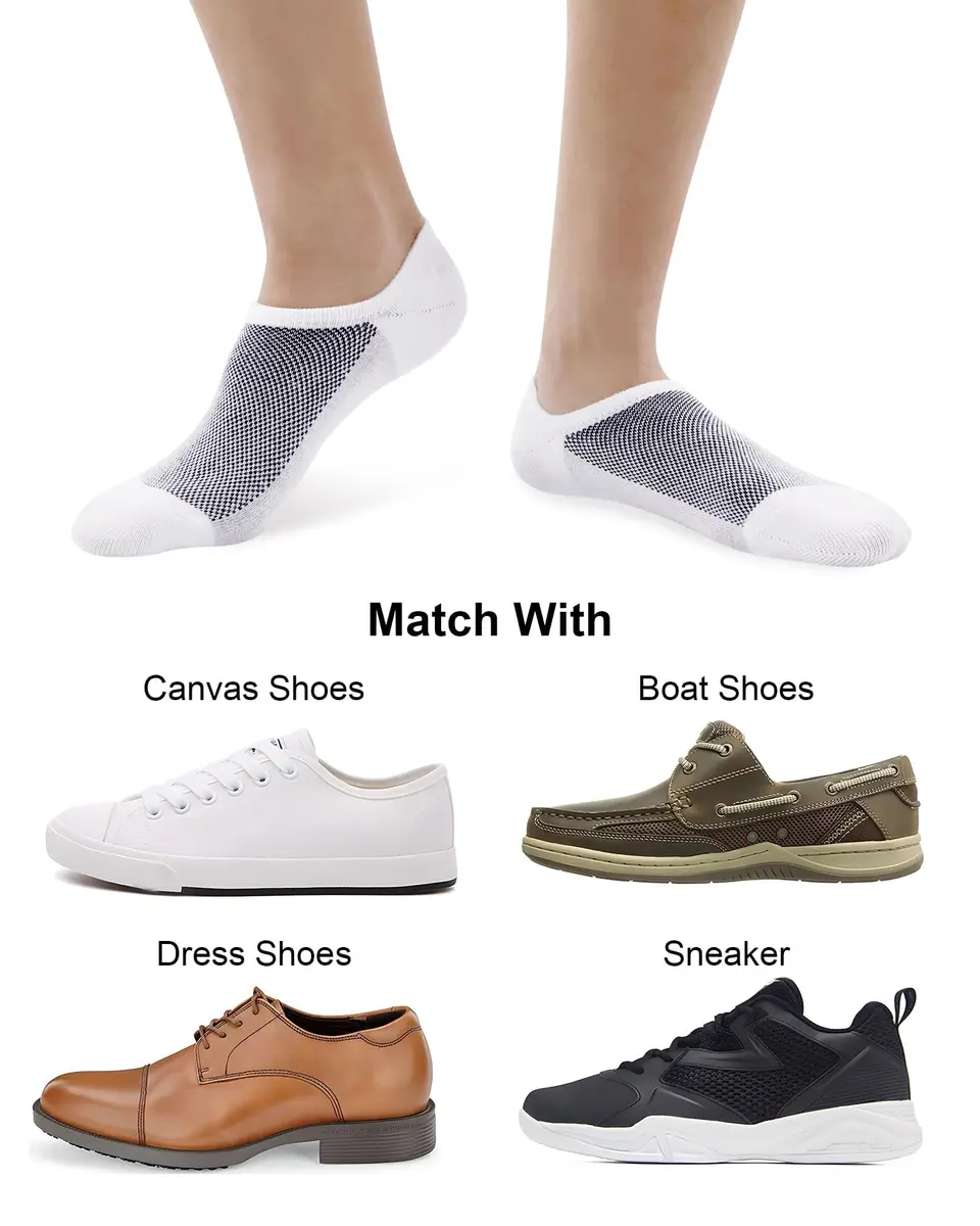 SIXDAYSOX No-Show Socks for Men 8 Pairs Size 9-11 White Mesh Knit Low Cut Ankle Socks with Non Slip Grid - view 2