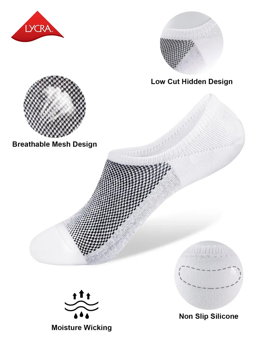 SIXDAYSOX No-Show Socks for Men 8 Pairs Size 9-11 White Mesh Knit Low Cut Ankle Socks with Non Slip Grid - view 3