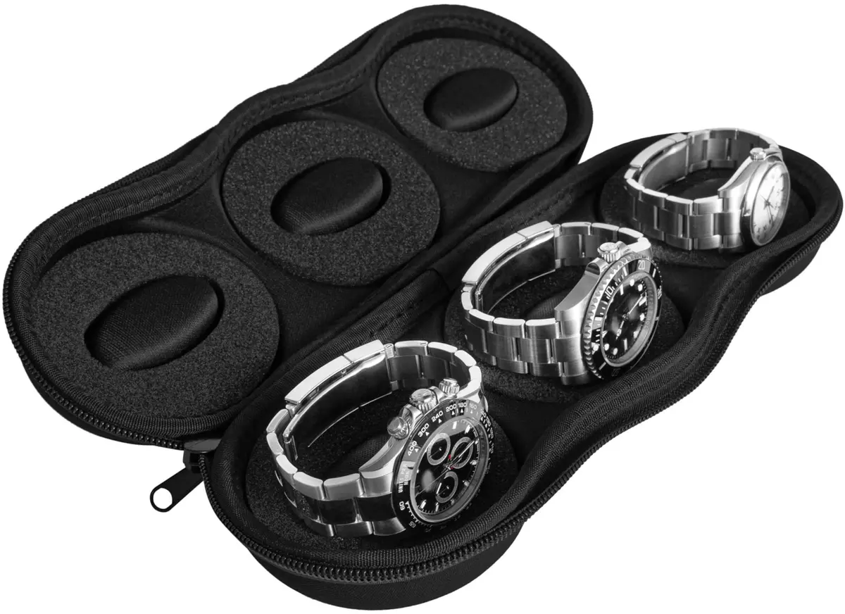 WATCHPOD Triple Watch Travel Case Storage Organizer For 3 Watches | Tough Portable Protection w/Zipper Fits All Wristwatches & Smart Watches Up To 50mm (Black) - view 2