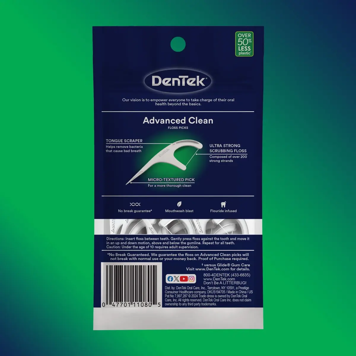 DenTek Advanced Clean Floss Picks, 1200 Count (200 Strands x 6 Packs) | Triple Clean, Fluoride-Infused Mint - view 8