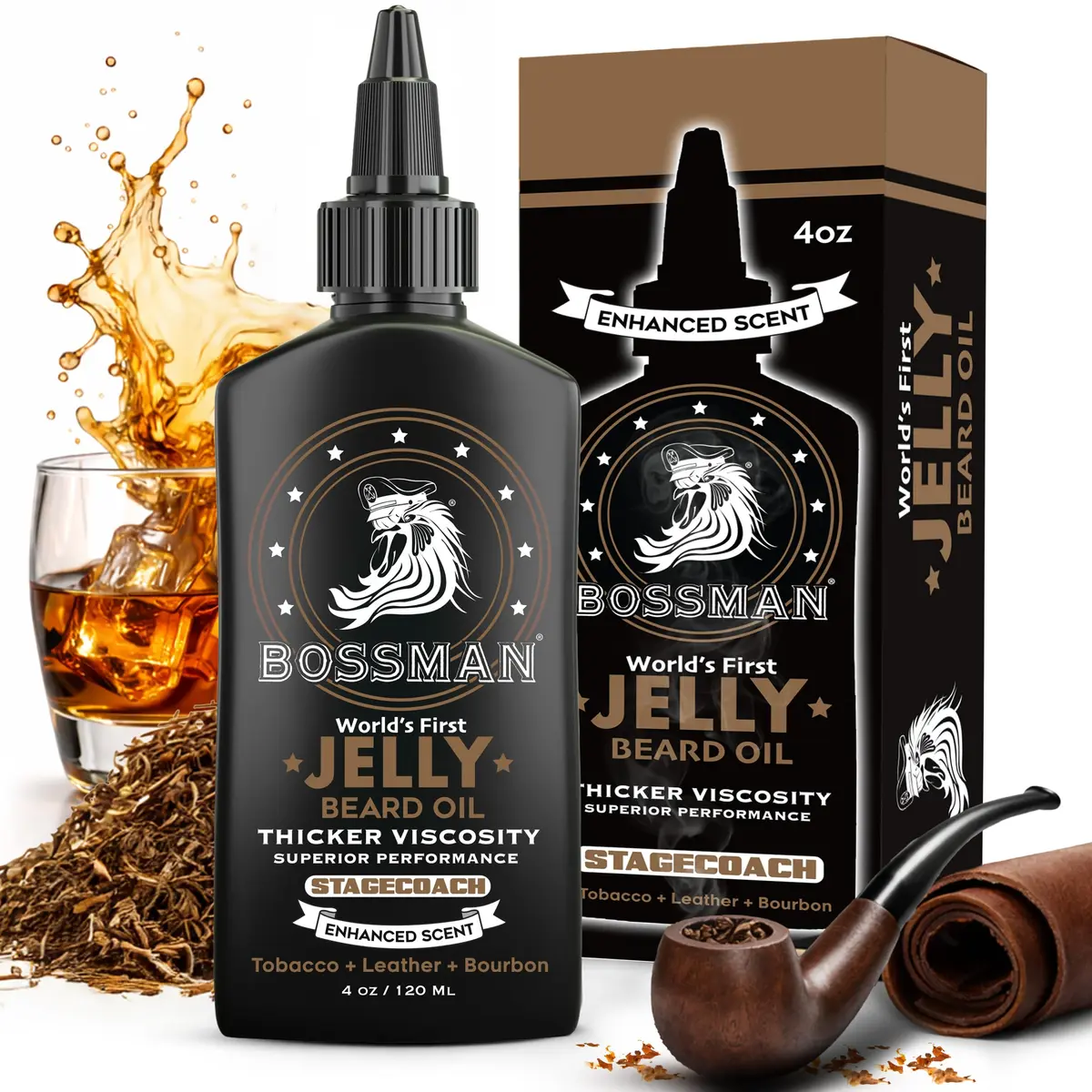 Bossman Jelly Beard Oil 4 oz | Thicker Formula, Texas Made, Stagecoach Scent, Alcohol-Free - main product image