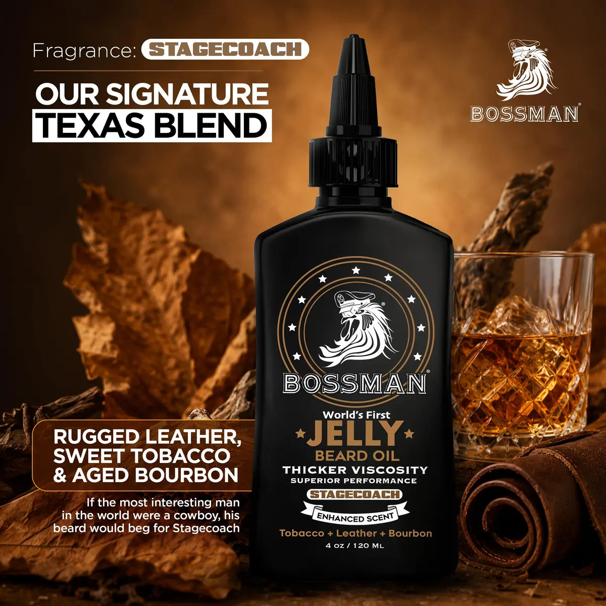 Bossman Jelly Beard Oil 4 oz | Thicker Formula, Texas Made, Stagecoach Scent, Alcohol-Free - view 6