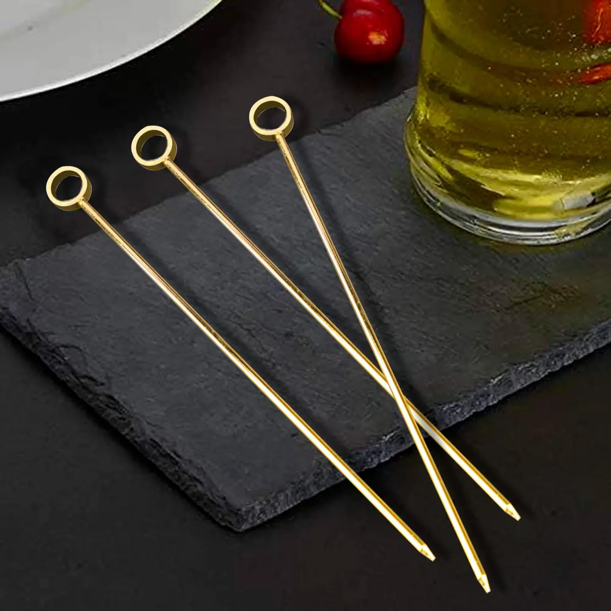 PuTwo Gold Steel Martini Decorative Appetizers Toothpicks 8pcs 4.25 Inch | Stylish Reusable Cocktail Picks - view 4