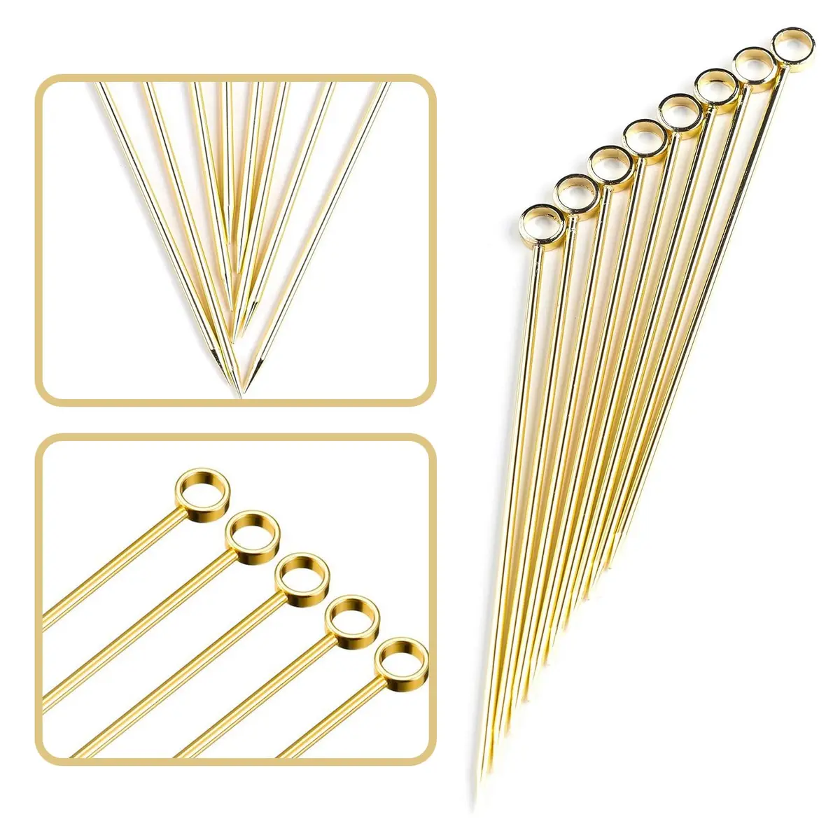 PuTwo Gold Steel Martini Decorative Appetizers Toothpicks 8pcs 4.25 Inch | Stylish Reusable Cocktail Picks - view 2