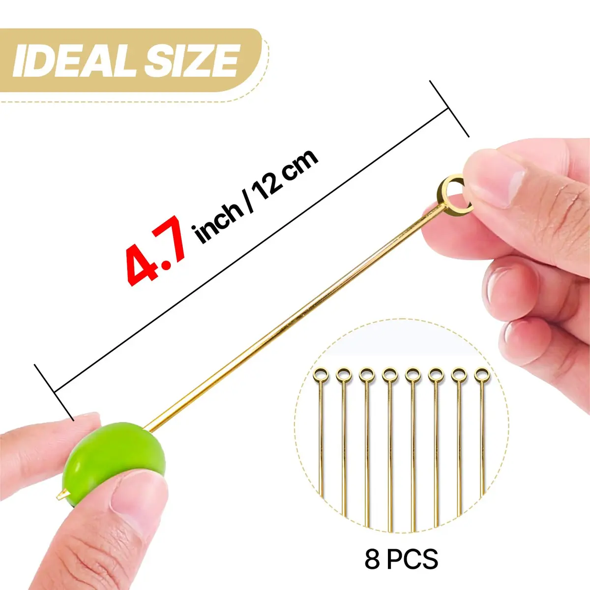 PuTwo Gold Steel Martini Decorative Appetizers Toothpicks 8pcs 4.25 Inch | Stylish Reusable Cocktail Picks - view 3
