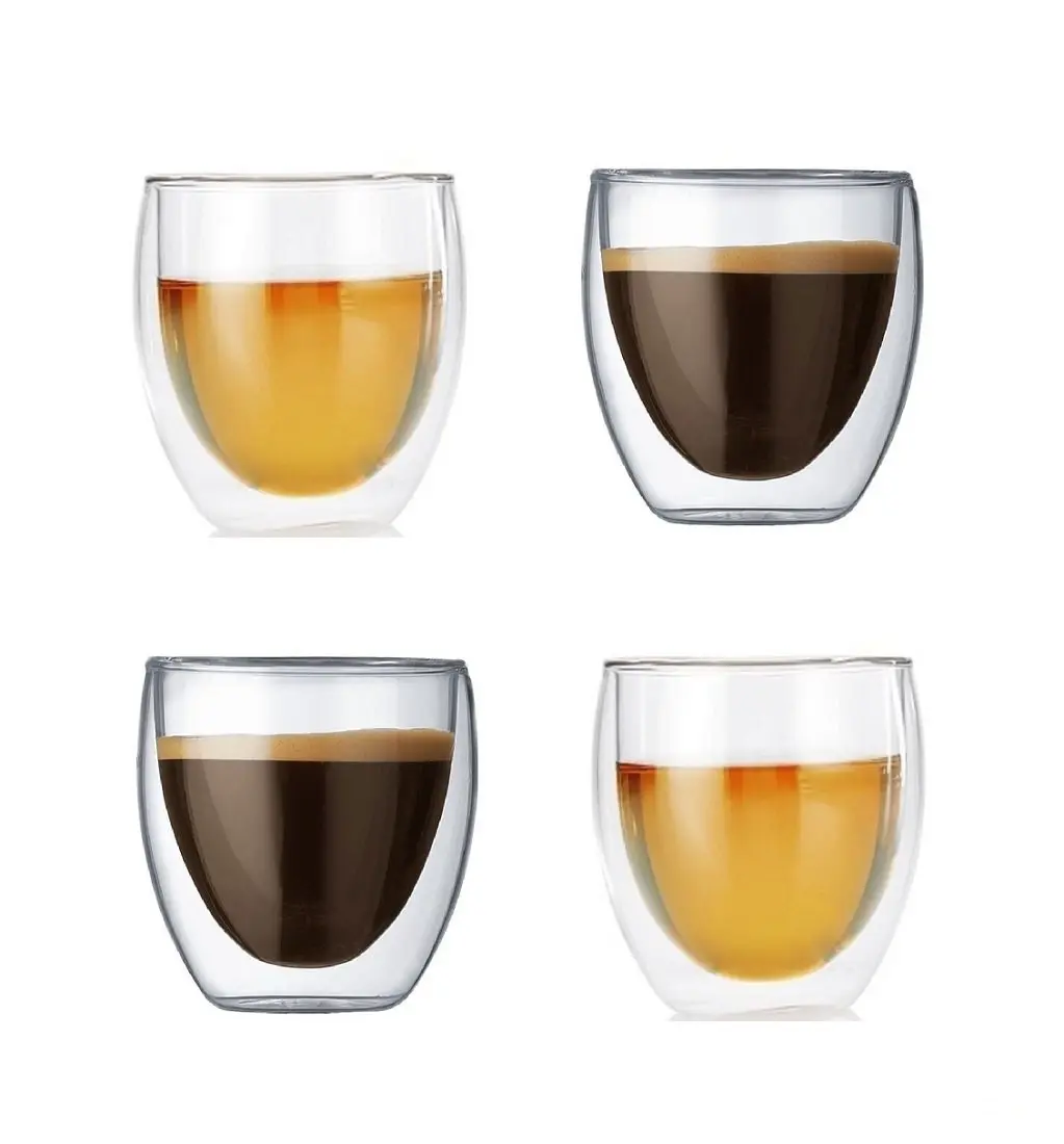 Gmark 2.7 oz Double Wall Glass Espresso Cups Set of 4 | Insulated Borosilicate Mini Demitasse Cups for Coffee & Tea - main product image