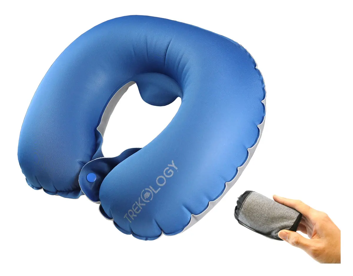 TREKOLOGY Inflatable Neck Pillow for Travel | Compact Ultralight Air Support with Button Inflation & Quick Deflate - main product image