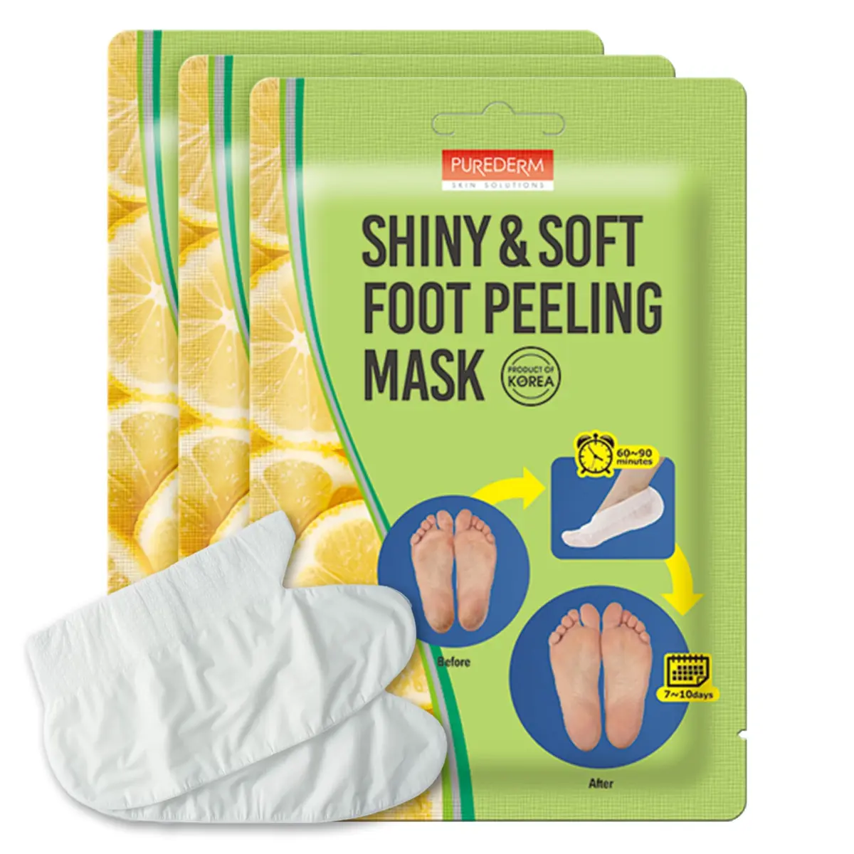 Purederm Foot Peeling Mask for Dry Cracked Feet | Exfoliating & Nourishing Treatment, 6 Pairs - main product image