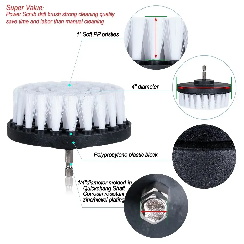 HIFROM 4-inch Soft Bristle Drill Brush Attachment | Cleans Carpets, Upholstery, Leather & Glass - view 2