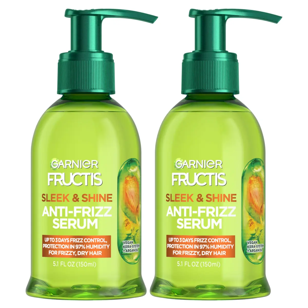 Garnier Fructis Sleek & Shine Anti-Frizz Hair Serum 156ml (5.1 Fl Oz x2) | 72-Hour Frizz Control for Dry Hair - main product image