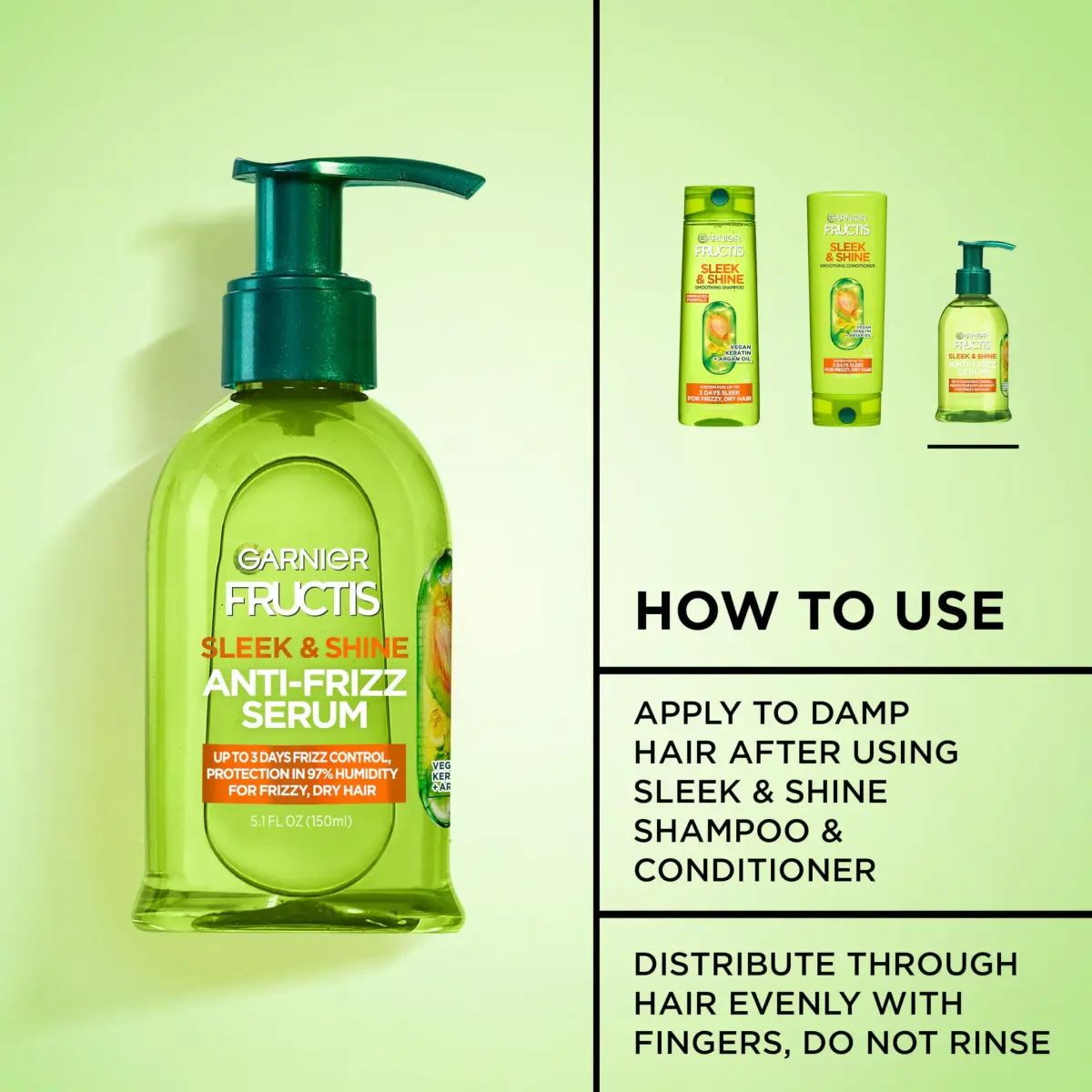 Garnier Fructis Sleek & Shine Anti-Frizz Hair Serum 156ml (5.1 Fl Oz x2) | 72-Hour Frizz Control for Dry Hair - view 4