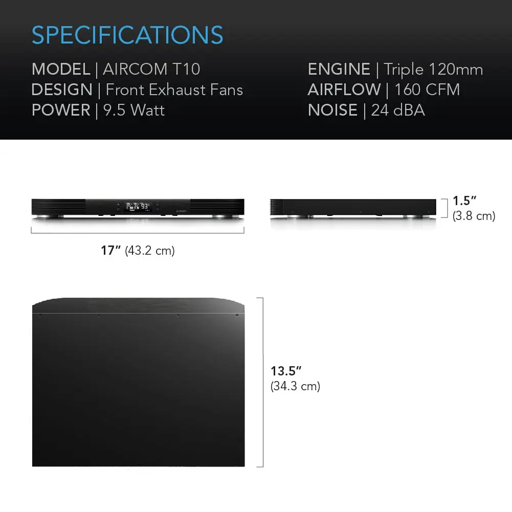AC Infinity AIRCOM T10 17" Front-Exhaust Quiet Cooling Blower Fan System | 160 CFM, 24 dBA, Alloy Steel - view 6
