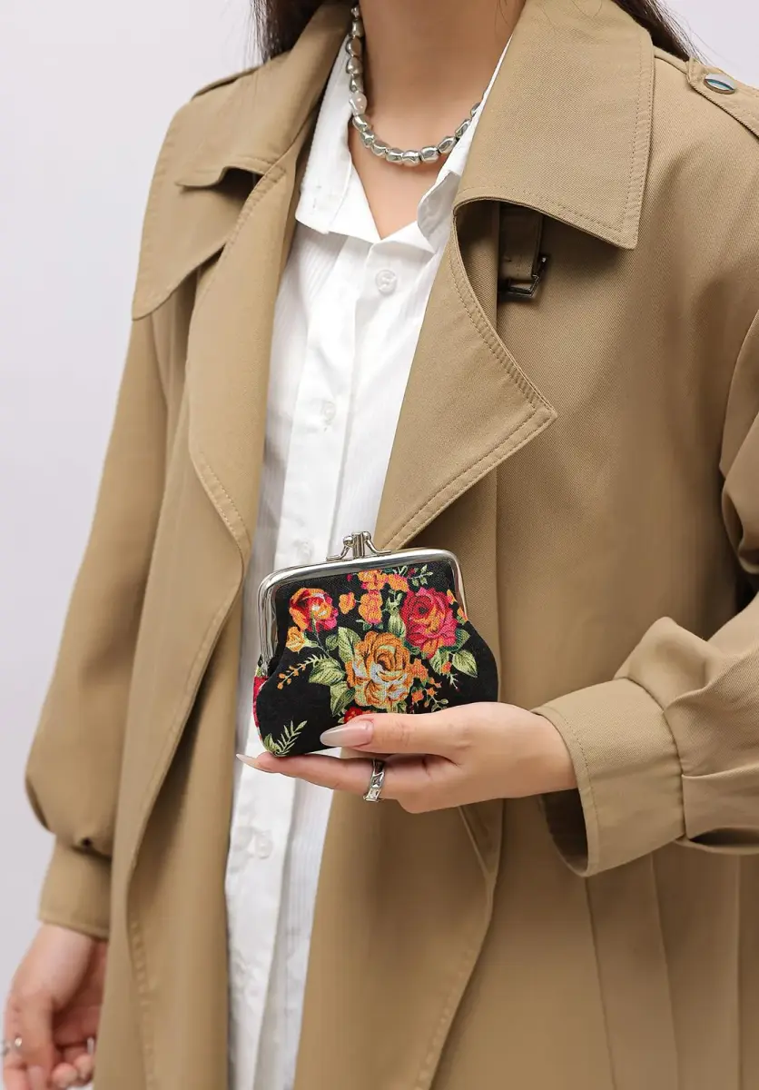 Sanxiner Cute Floral Kiss-Lock Coin Purse with 2 Compartments | Vintage Style Canvas Pouch - view 2