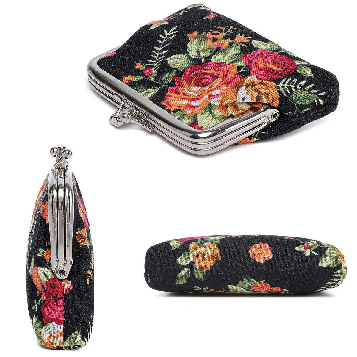 Sanxiner Cute Floral Kiss-Lock Coin Purse with 2 Compartments | Vintage Style Canvas Pouch - view 4