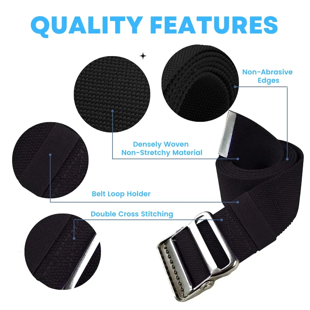LiftAid Black Transfer and Gait Belt 152 cm (60 Inch) with Metal Buckle and Loop | Walking, Standing and Transfer Assist Aid for Seniors - view 3