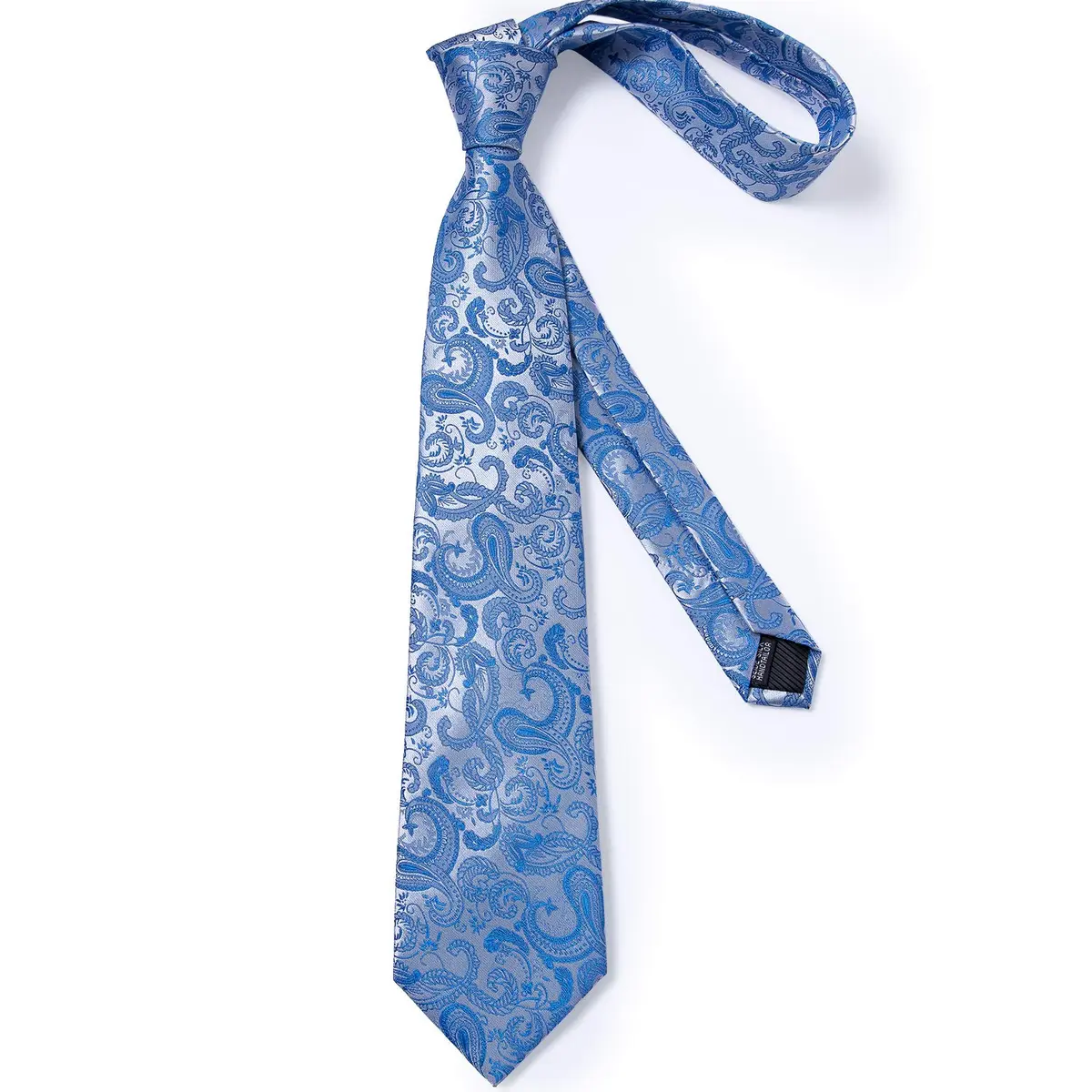 DiBanGu Paisley Silk Necktie and Pocket Square Cufflinks Tie Clip Set for Men | 147 cm (58 inches) x 8 cm (3.15 inches) Light Blue - view 4