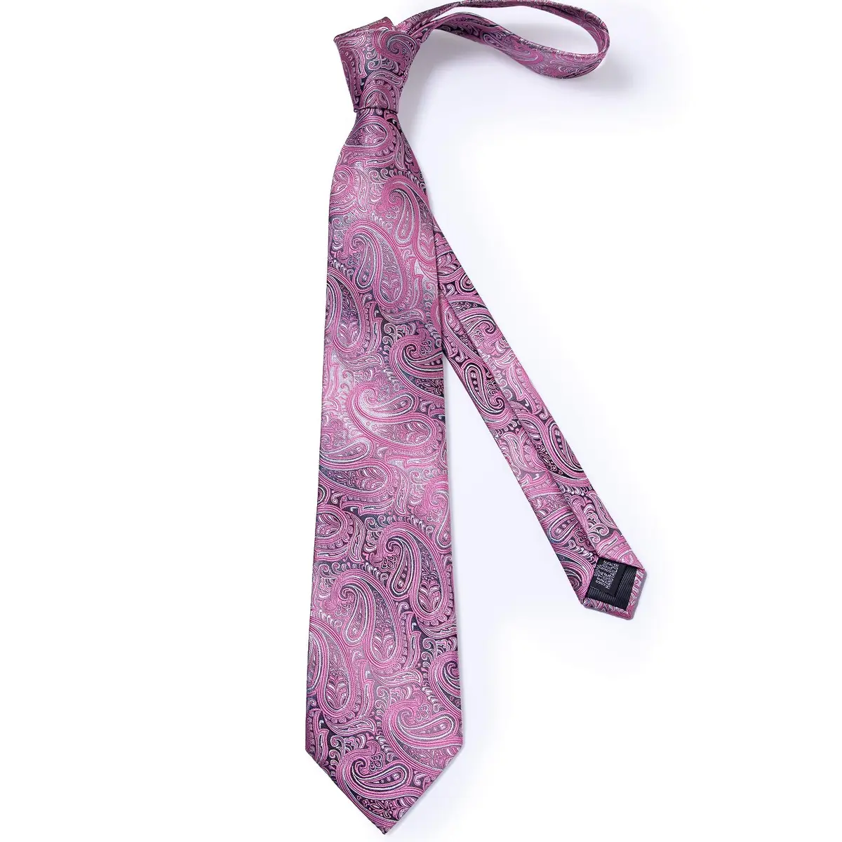 DiBanGu Paisley Silk Necktie & Pocket Square Set | Pink & Grey - view 5