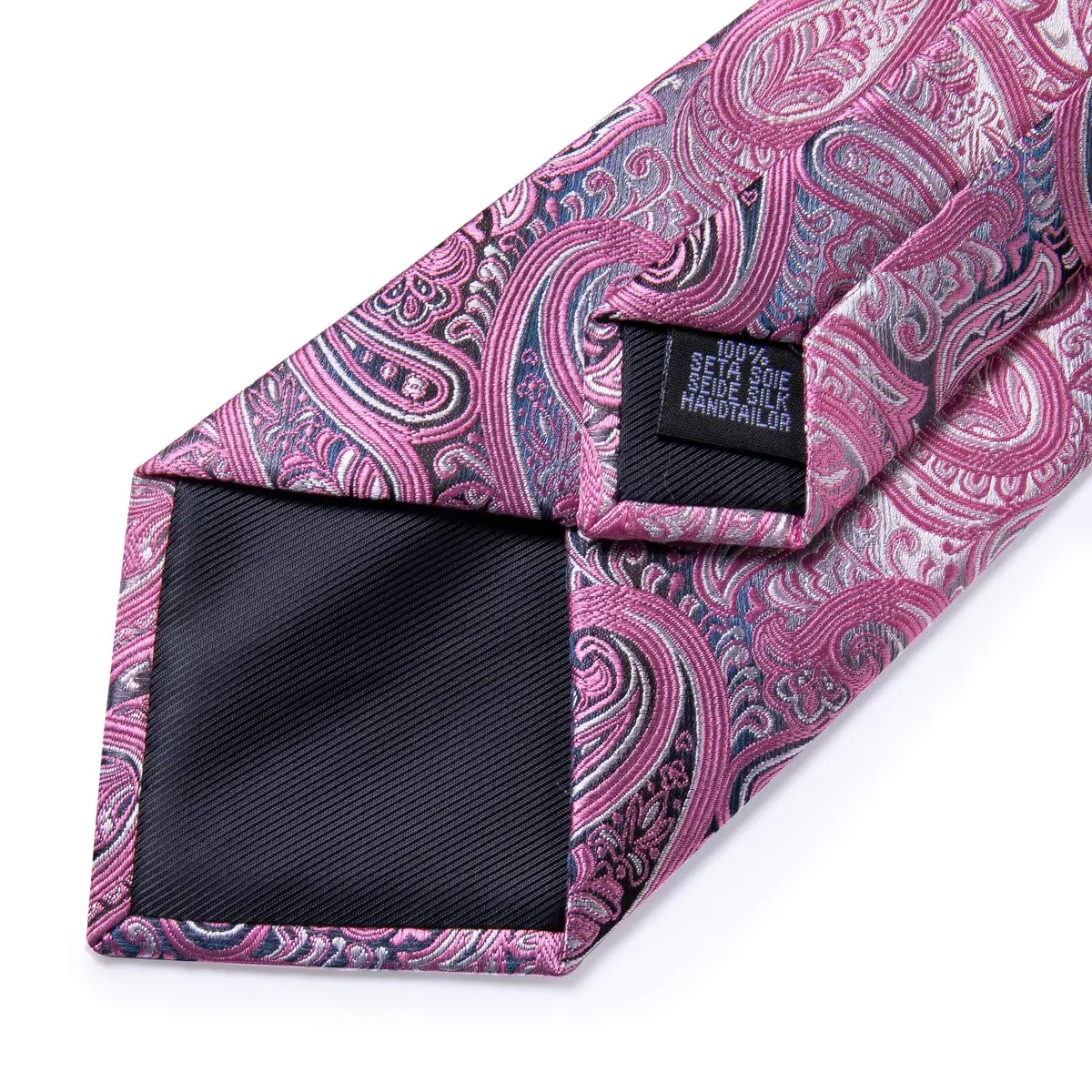 DiBanGu Paisley Silk Necktie & Pocket Square Set | Pink & Grey - view 6