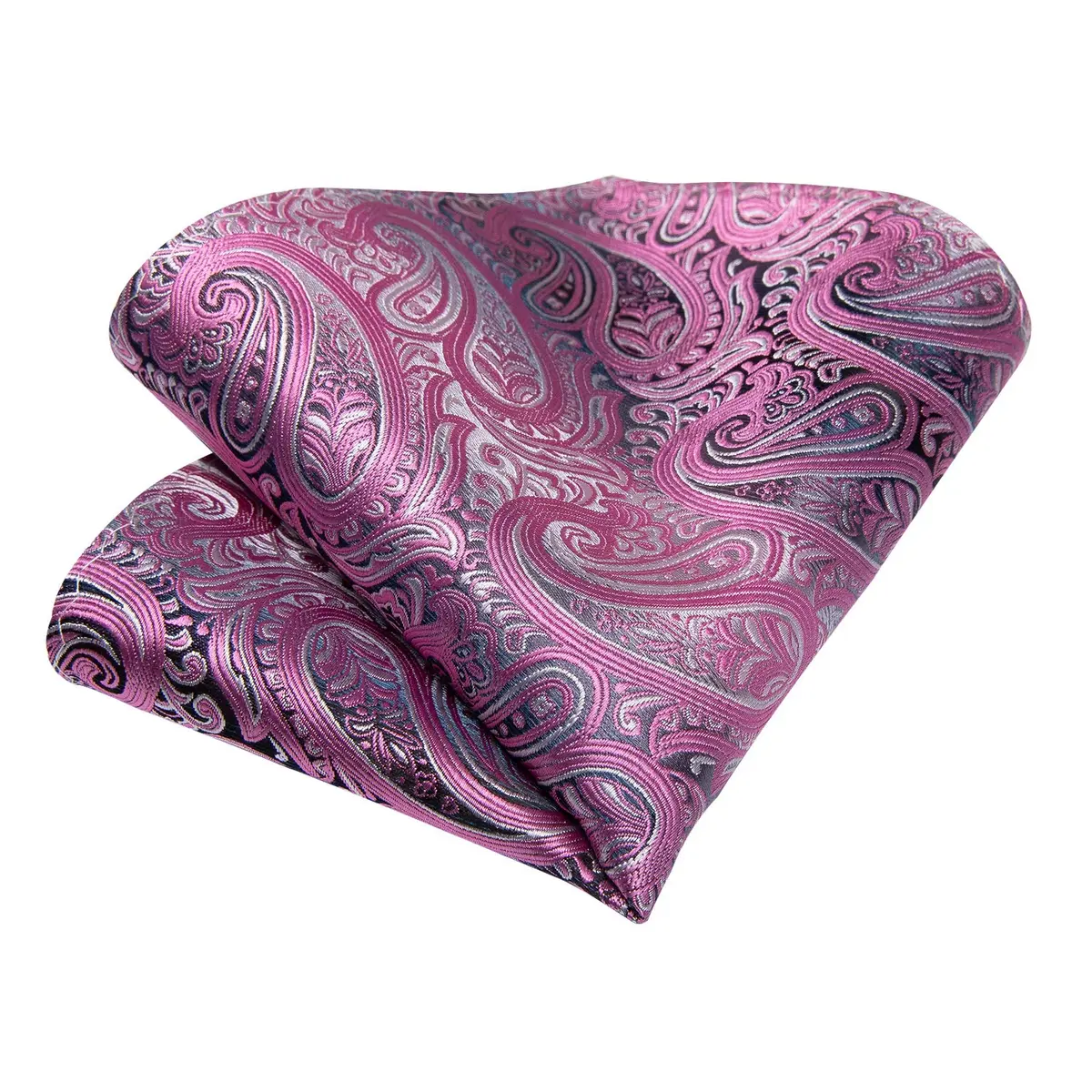 DiBanGu Paisley Silk Necktie & Pocket Square Set | Pink & Grey - view 7