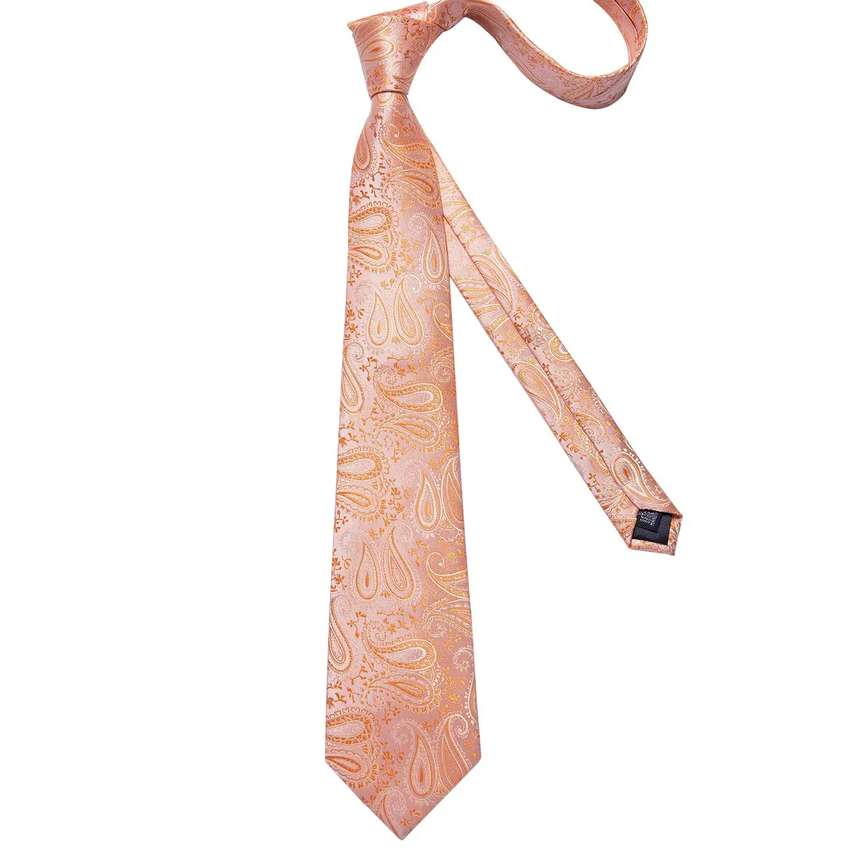 DiBanGu Paisley Silk Necktie and Pocket Square Set with Cufflinks and Tie Clip - Coral Orange (59 inches x 3.15 inches) - view 4