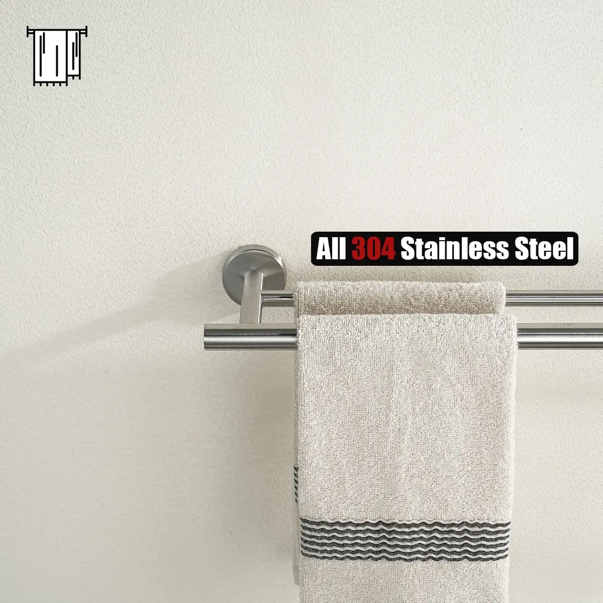 JQK Double Towel Bar 27 Inch (68.9 cm) Brushed Stainless Steel | Wall Mounted Bath Towel Rack with 24 Inch Usable Length - view 7
