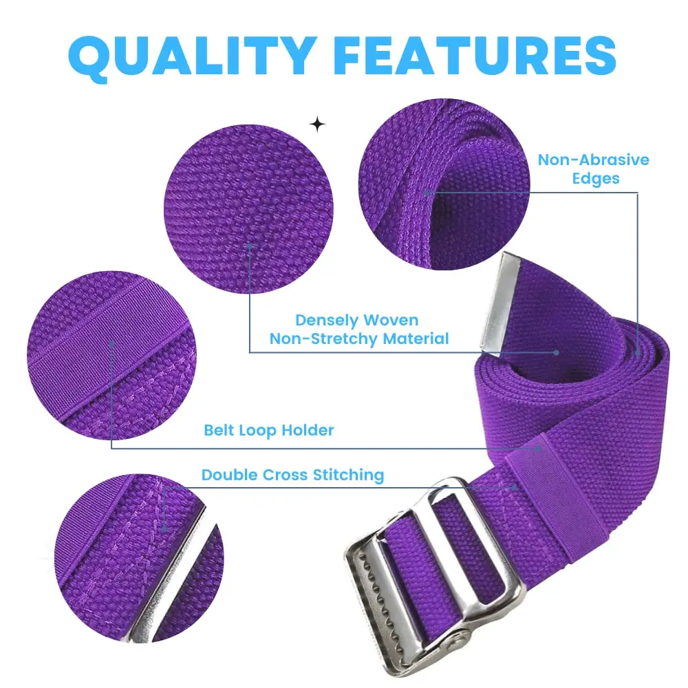LiftAid Transfer and Gait Belt 60 Inch (152 cm) with Metal Buckle and Loop | Walking, Standing, and Transfer Assist Aid for Seniors, Elderly, Caregiver, Nurse, Therapist (Purple) - view 2