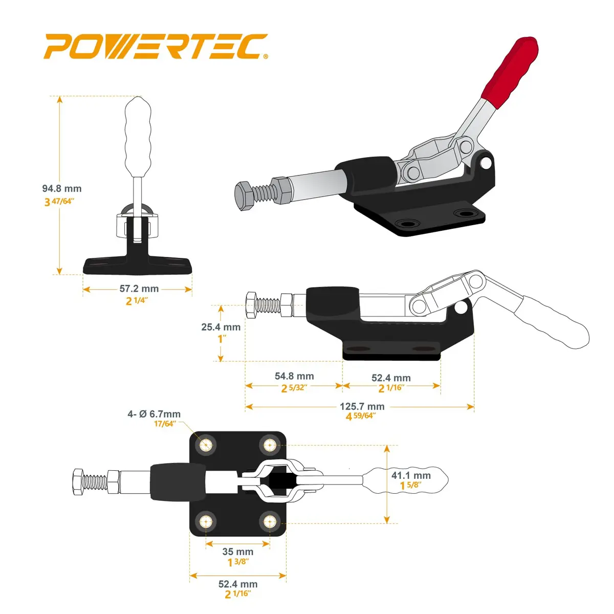 POWERTEC 20318 Push Pull Toggle Clamp 500 lbs Capacity 227 kg 6.4cm (2.5") Throat Depth | Heavy Duty Woodworking Hold Down Clamp - view 6