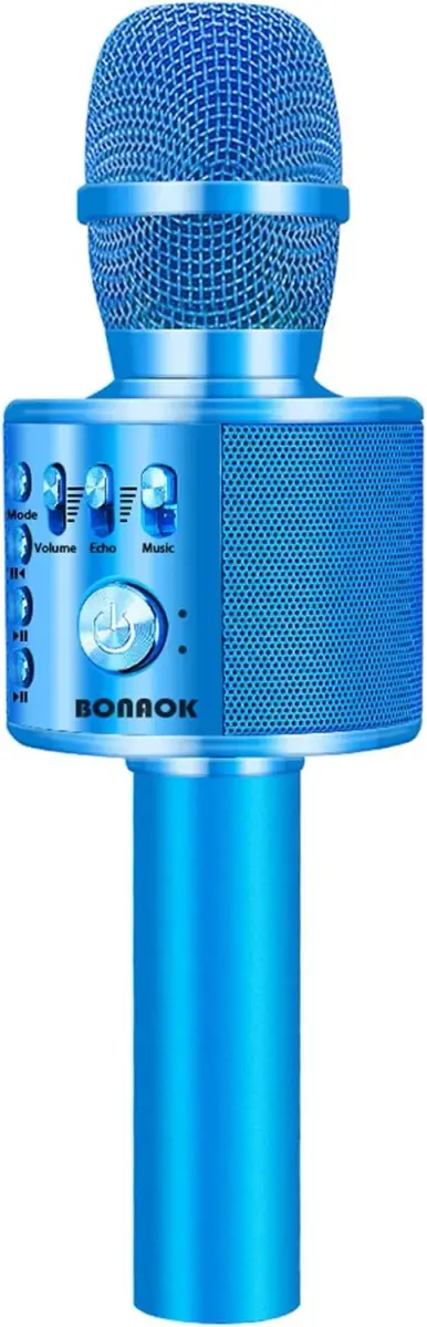 BONAOK Wireless Bluetooth Karaoke Microphone Q37 Blue | Portable Handheld Mic Speaker for Parties & All Smartphones - main product image