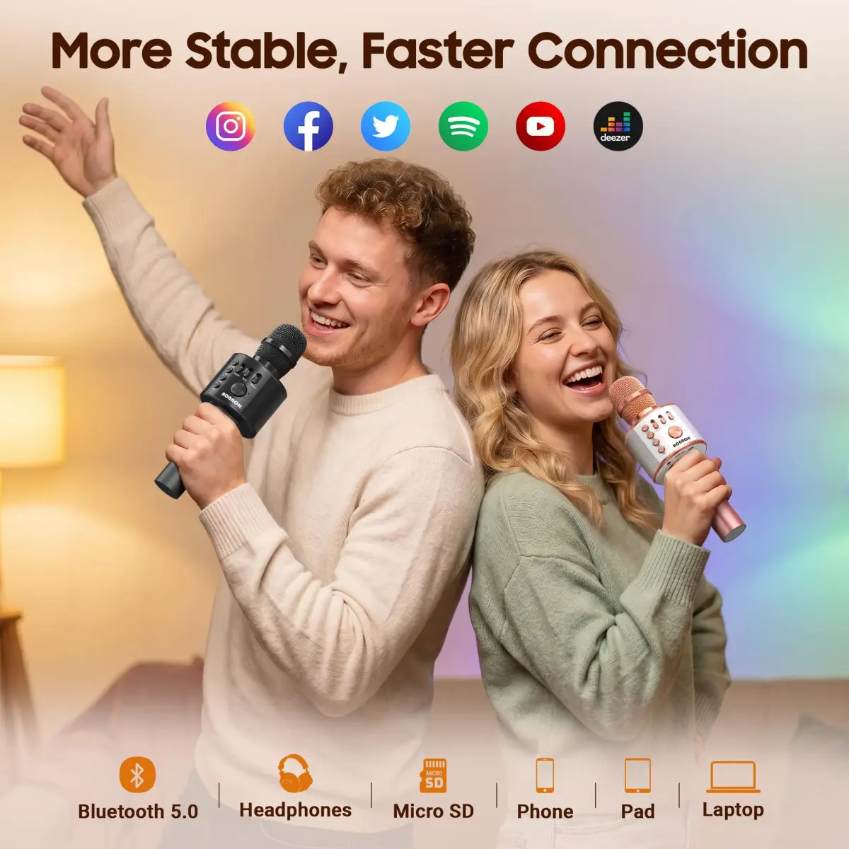 BONAOK Q37 Wireless Bluetooth Karaoke Microphone - Purple | Portable Handheld Mic Speaker for Parties - view 3
