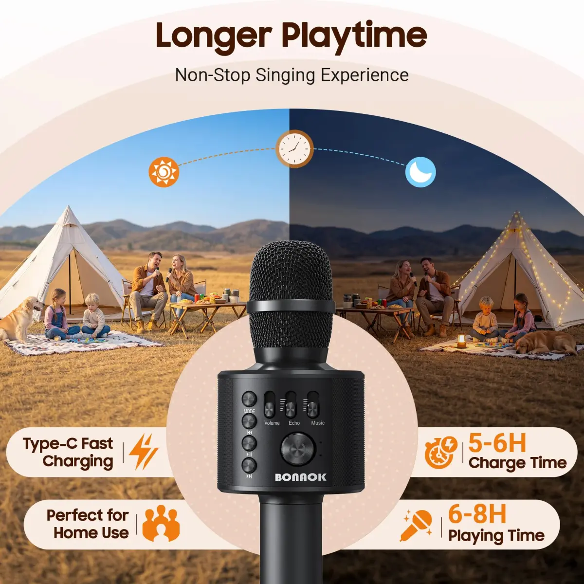 BONAOK Q37 Wireless Bluetooth Karaoke Microphone - Purple | Portable Handheld Mic Speaker for Parties - view 4