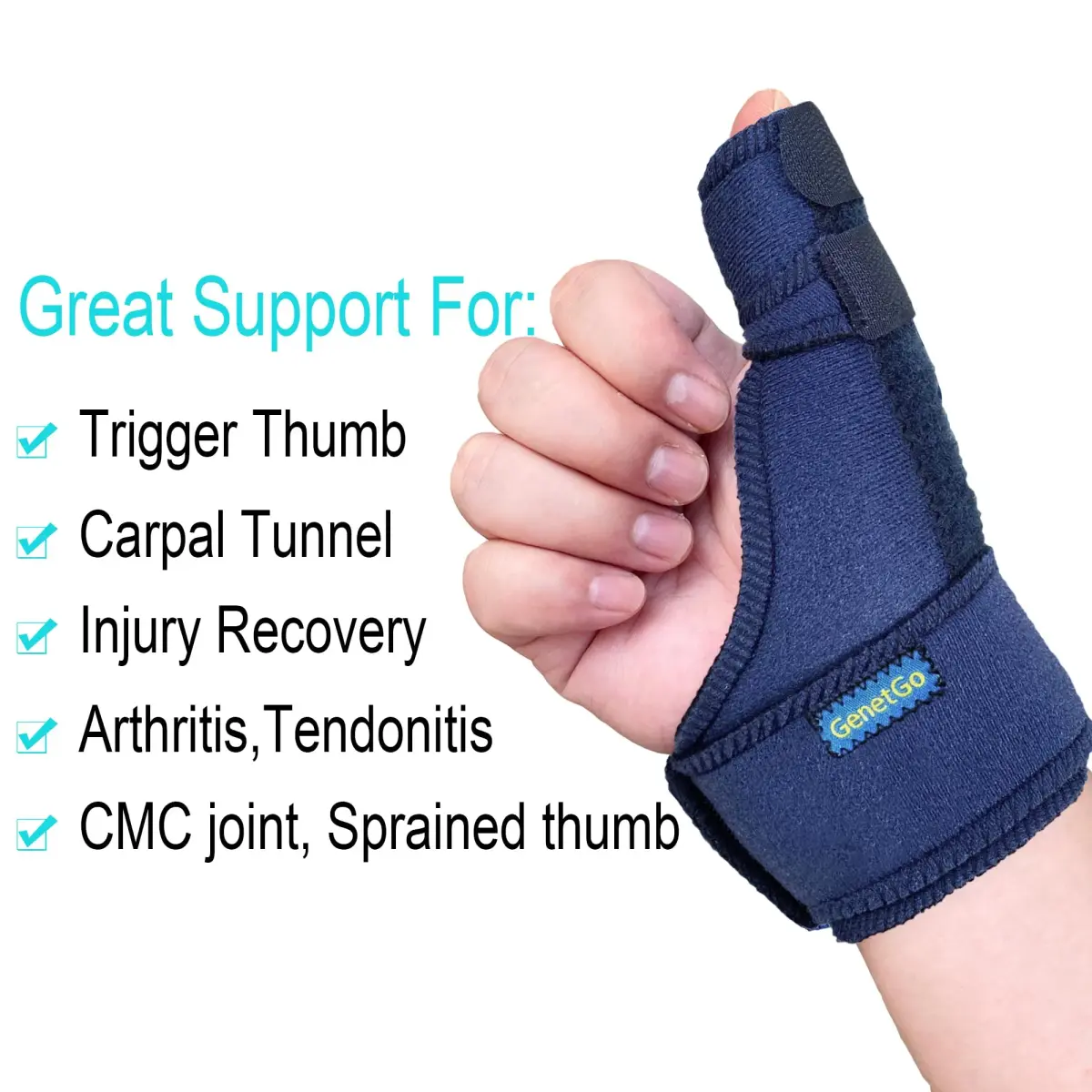 GenetGo Trigger Thumb Splint Brace - Blue, 1 Count | Universal Fit for Left or Right Hand - view 2