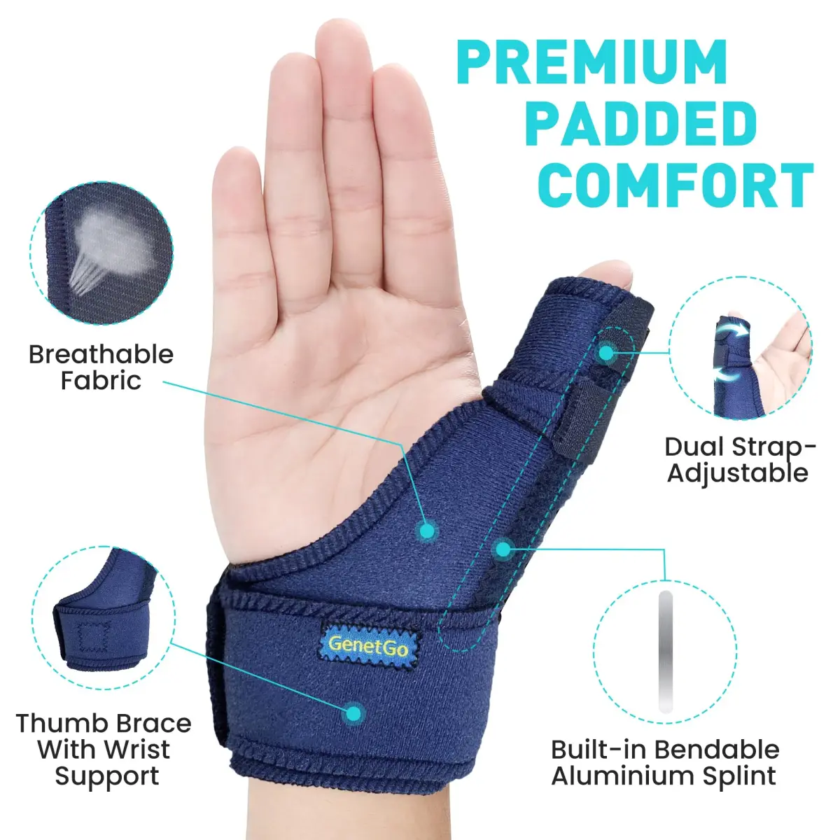 GenetGo Trigger Thumb Splint Brace - Blue, 1 Count | Universal Fit for Left or Right Hand - view 3