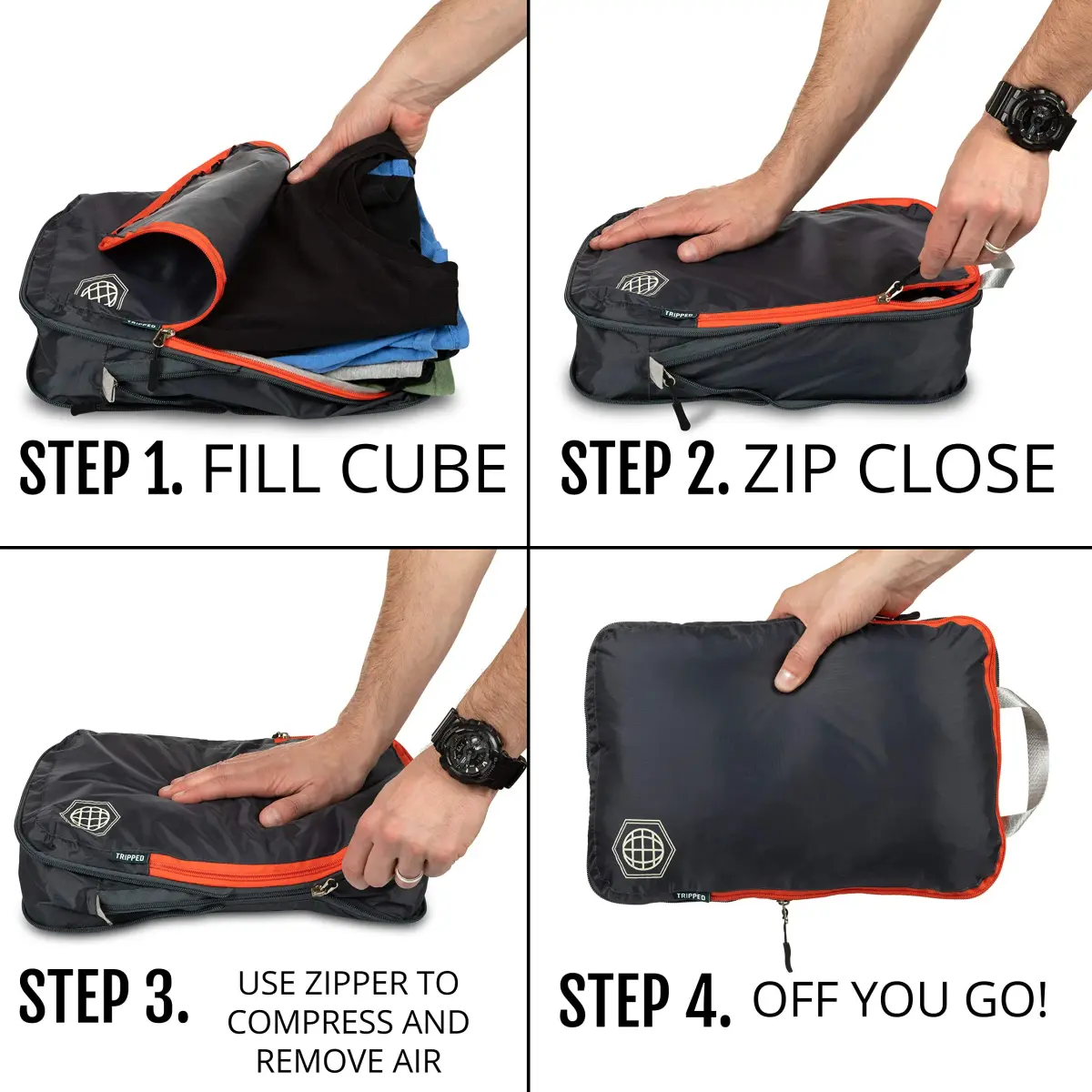 TRIPPED Travel Gear Compression Packing Cubes for Carry-On Travel 3-Pack | Ultralight Ripstop Nylon with Double-Stitched Zippers - view 8