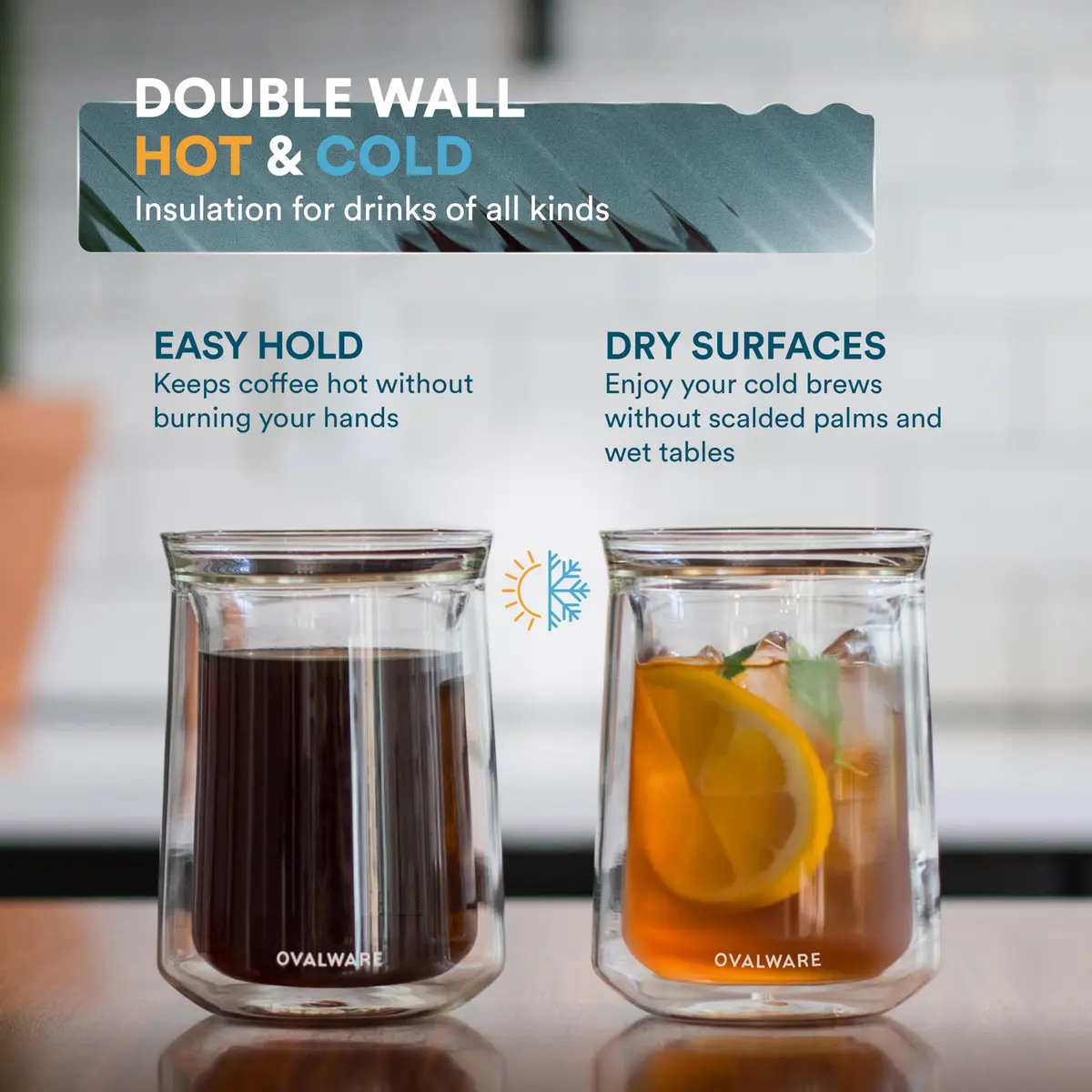 ovalware Double Wall Insulated Glass Cup Set of 2 (350ml / 12oz) | Keeps Drinks Hot or Cold for Hours - view 5
