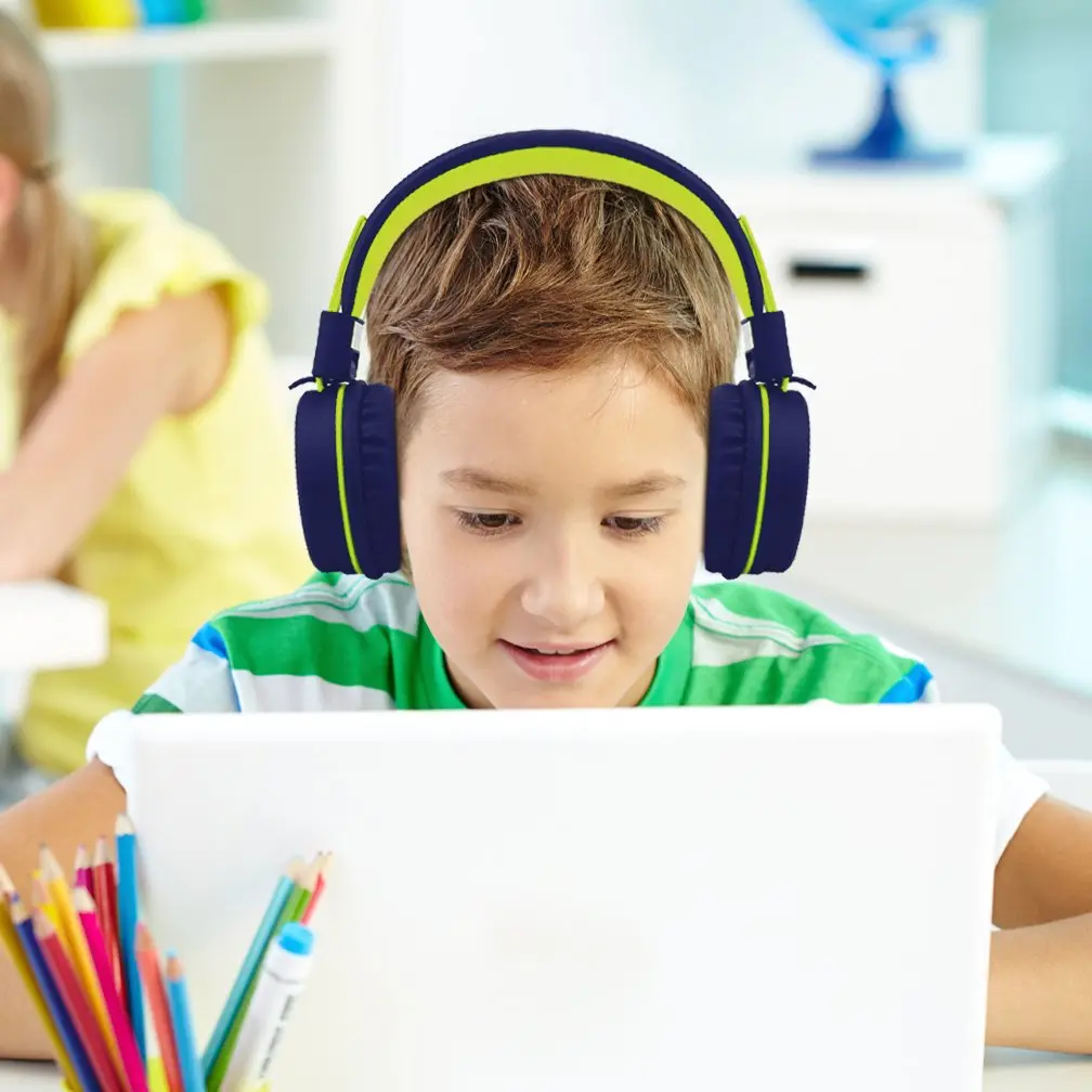ELECDER i37 Kids Headphones with Cord Wired for School Classroom, Navy | Foldable, Adjustable, Comfortable - view 2