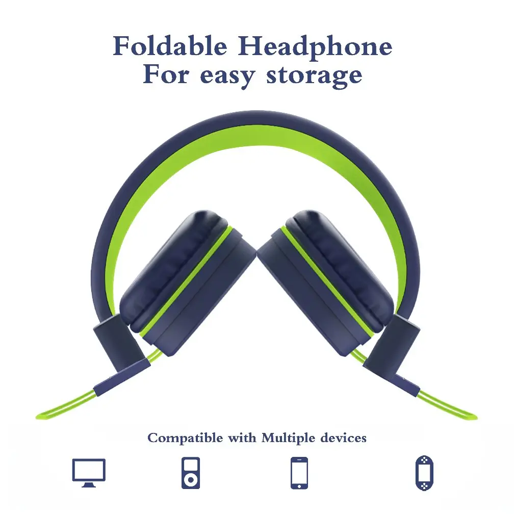 ELECDER i37 Kids Headphones with Cord Wired for School Classroom, Navy | Foldable, Adjustable, Comfortable - view 4