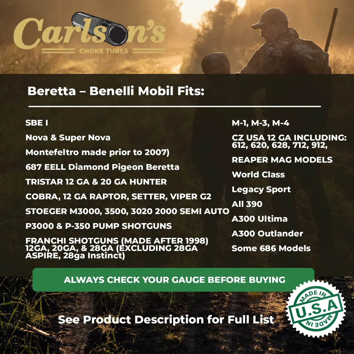 Carlson's Choke Tubes 12 Gauge Compatible for Beretta Benelli Mobil 2 Pack Blued Steel | Mid & Long Range - view 2