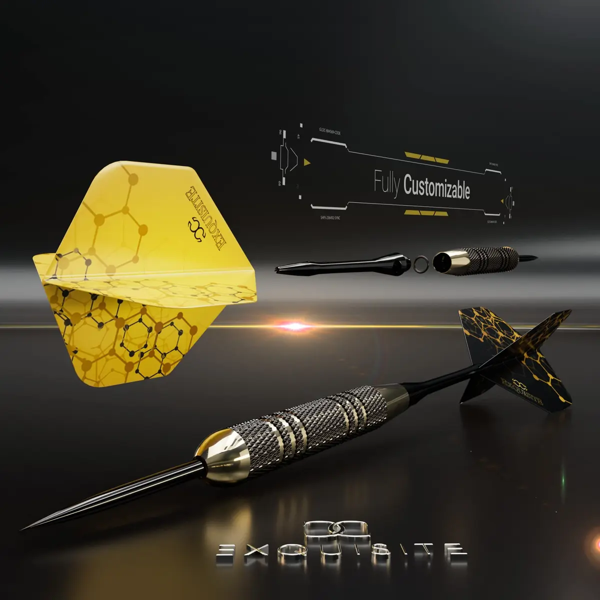 CC-Exquisite Premium Steel Tip Darts Set - Brass Barrels, Metal Tips, 12 Shafts, Flights, Dart Tool & Case - view 5