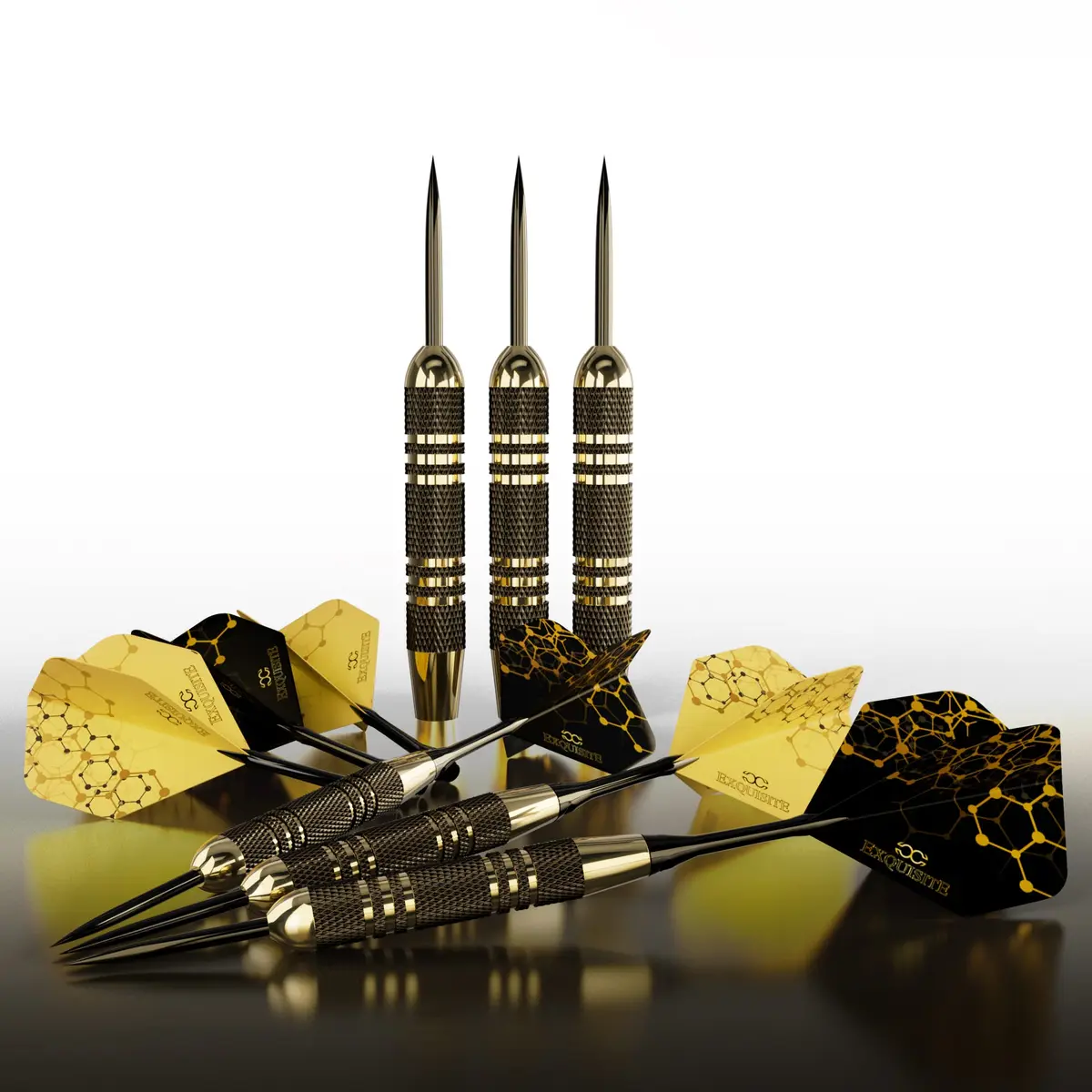 CC-Exquisite Premium Steel Tip Darts Set - Brass Barrels, Metal Tips, 12 Shafts, Flights, Dart Tool & Case - view 2
