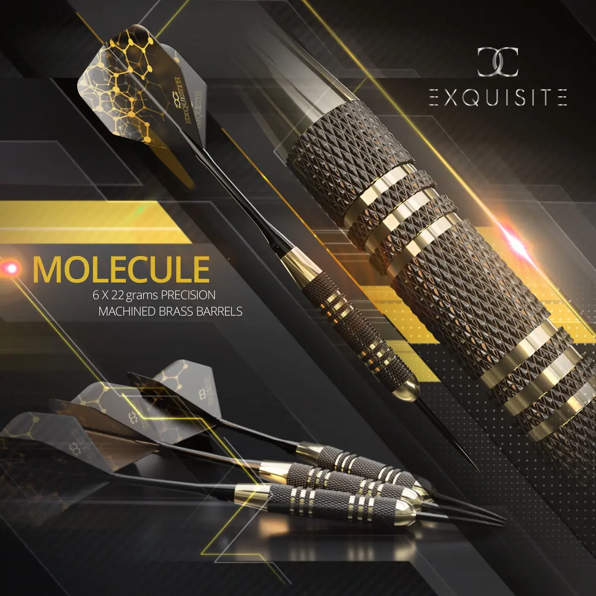 CC-Exquisite Premium Steel Tip Darts Set - Brass Barrels, Metal Tips, 12 Shafts, Flights, Dart Tool & Case - view 4