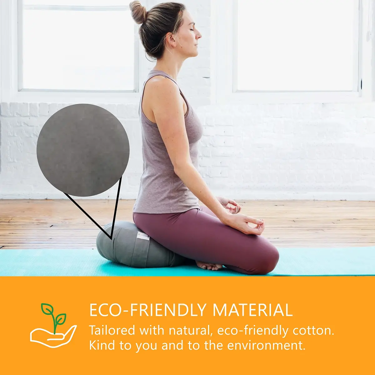 Sol Living Zafu Meditation Cushion 28" x 10" | Organic Cotton Support for Yoga & Meditation - view 4