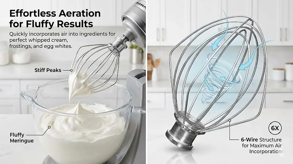 TIZZE 6-Wire Whisk Attachment for KitchenAid Tilt-Head Mixers 4.5QT/5QT | Aluminum Head with Stainless Steel Wires - view 3