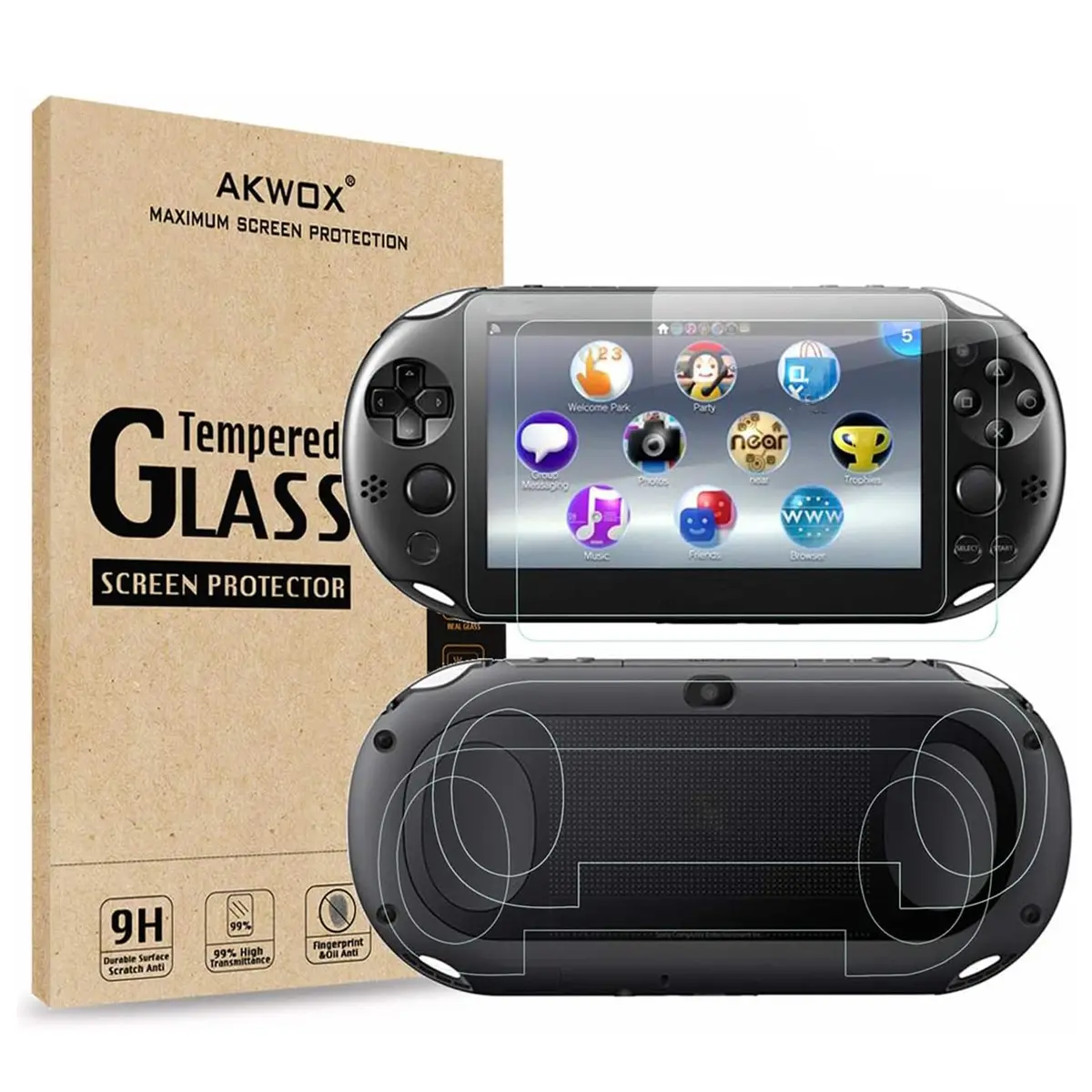 AKWOX Screen Protector for PS Vita 2000 | 9H Tempered Glass & HD PET Back Film - main product image